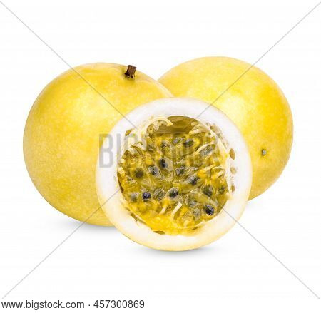 Passion Fruit; Passiflora Edulis Isolated On White Background