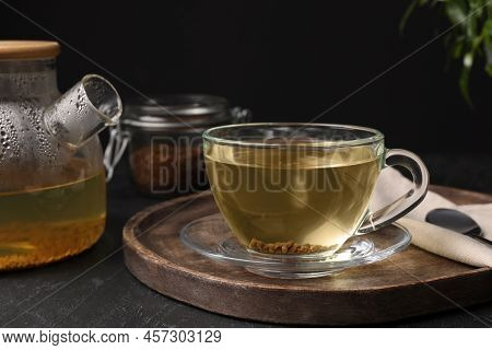 Freshly Made Buckwheat Tea Served On Grey Table