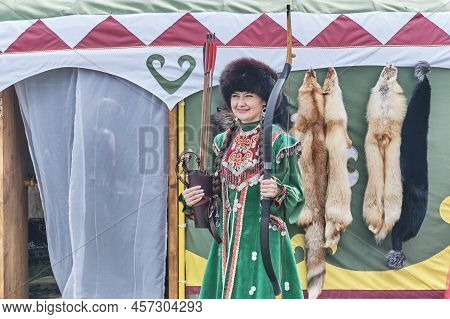 Yekaterinburg, Russia - June 25, 2022: Portrait Of Beautiful Asian Woman In Traditional Festive Bash