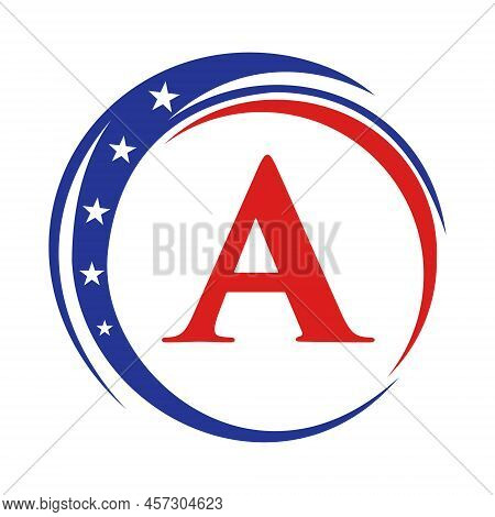 Letter A America Logo Usa Flag. Patriotic American Logo Design On Letter A Template