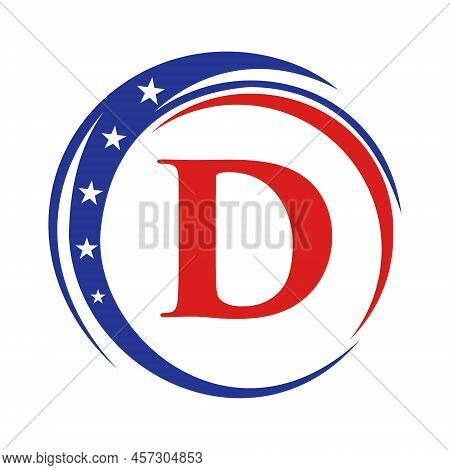 Letter D America Logo Usa Flag. Patriotic American Logo Design On Letter D Template