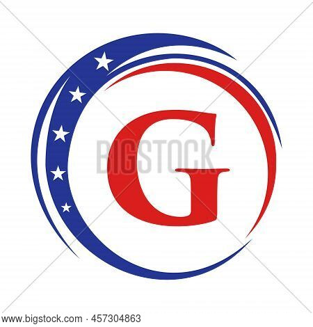 Letter G America Logo Usa Flag. Patriotic American Logo Design On Letter G Template