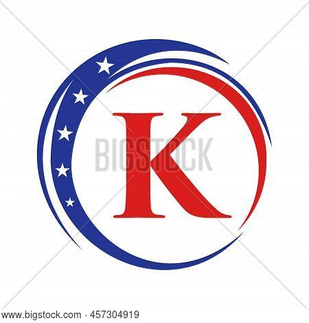 Letter K America Logo Usa Flag. Patriotic American Logo Design On Letter K Template