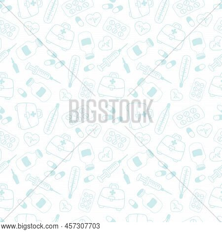 Medical Pattern With Cardiac Thermometer And Tablets