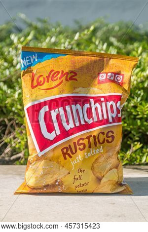 Maribor, Slovenia - June 2, 2022: Lorenz Crunchips Rustics - Just Salted Potato Chips.