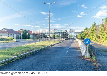 Fertod, Hungary - June 1, 2022: Hungary-austria Border Crossing In The Morning.
