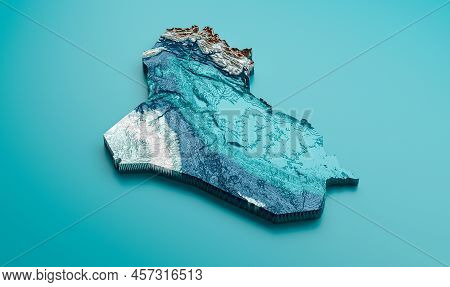 Topographic Iraq Map Hypsometric Iraqi Elevation Tint Spectral Shaded Relief Map 3d Illustration