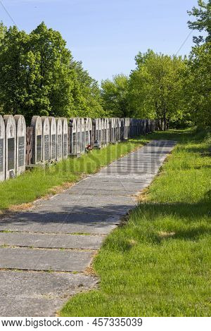 Lublin, Poland - May 24, 2022: New Jewish Cemetery, Row Of Many Jewish Graves With Matzevas And Epit