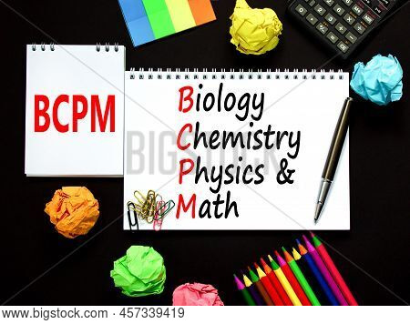 Bcpm Biology Chemistry Physics Math Symbol. Concept Words Bcpm Biology Chemistry Physics Math On The