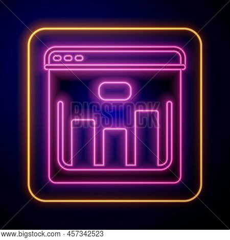 Glowing Neon Browser With Stocks Market Growth Graphs And Money Icon Isolated On Black Background. M