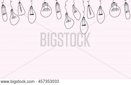 Light Bulbs Doodle Border. Creative Light Bulbs Doodle Collection. Vector Illustration