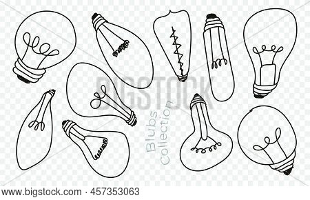 Creativity Ideas Light Bulbs Doodle Collection. Vector Illustration