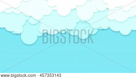 White Clouds On Blue Sky Background. Vector Paper Clouds. White Cloud On Blue Sky Paper Cut Design.