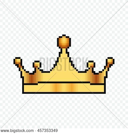Vector Pixel Art Crown. Pixel Art Golden Crown. Pixel Art Royal King Hat. Vector Illustration