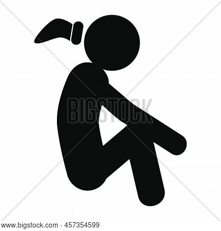 Vector Depression Or Stess Sitting Stick Woman, Isolated On White.