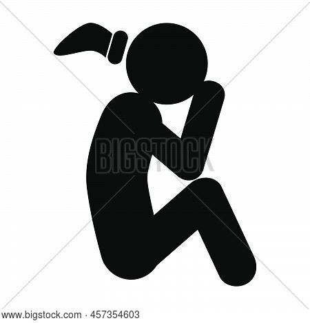 Vector Depression Or Stess Sitting Stick Woman, Isolated On White.