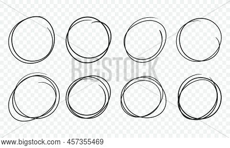 Hand Drawn Circle Line Sketch Set. Vector Circular Scribble Doodle Round Circles For Message Note Ma