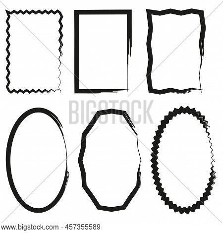 Brush Frames Various Shapes. Grunge Texture. Hand Drawn Vector Set. Edge Frame. Vector Illustration.