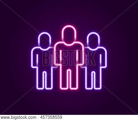 Glowing Neon Line Project Team Base Icon Isolated On Black Background. Business Analysis And Plannin
