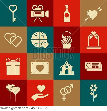 Set Flower, Ticket With Heart, Wedding Arch, Champagne Bottle, The World Love, Two Linked Hearts, Ke