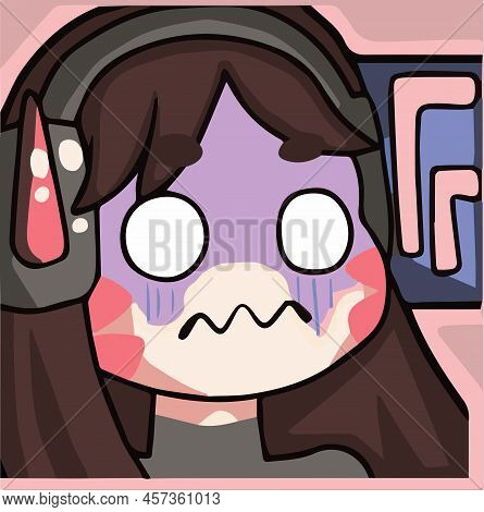 Anime Girl Wearing Headphones And Getting Angry, It Can Be Seen From Her Face