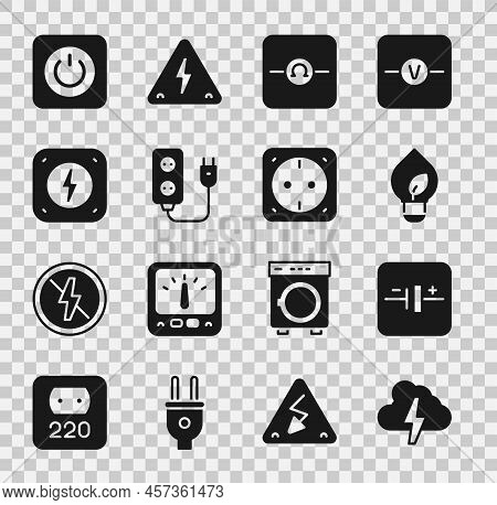 Set Cloud And Lightning, Dc Voltage Source, Light Bulb With Leaf, Ohmmeter, Electric Extension, Ligh