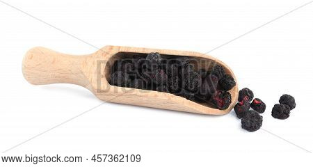 Scoop With Freeze Dried Blueberries On White Background