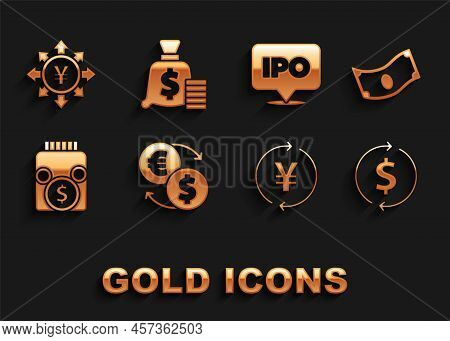 Set Money Exchange, Stacks Paper Money Cash, Financial Growth And Dollar, Coin With Yen, Glass Jar C