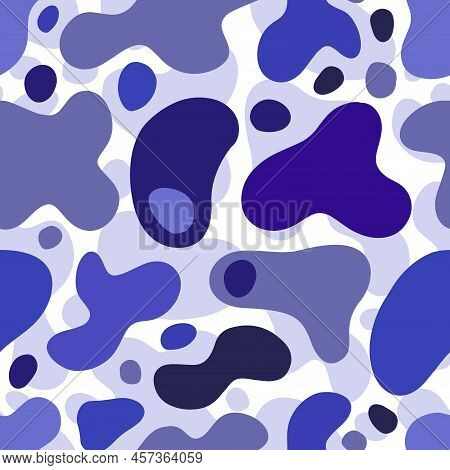 Vivid Bold Blue Violet Organic Shaped Solid Elements Seamless Pattern On White Background For Web Pr