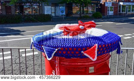 Prestatyn, Uk. Jun 22, 2022. A Yarn Bombing On A Post Box  Is Seen Here On Meliden Road In The North