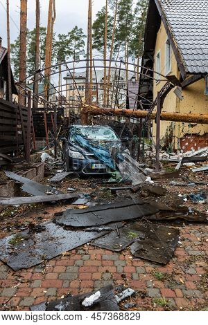 Irpin, Kyev Region Ukraine - 09.04.2022: Cities Of Ukraine After The Russian Occupation. Destroyed B