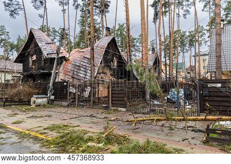 Irpin, Kyev Region Ukraine - 09.04.2022: Cities Of Ukraine After The Russian Occupation. Destroyed B