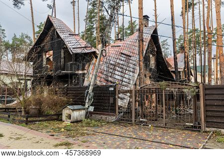 Irpin, Kyev Region Ukraine - 09.04.2022: Cities Of Ukraine After The Russian Occupation. Destroyed B