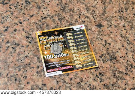 Zagreb, Croatia - June 2, 2022: Srecke Croatian Lottery Scratchcard.