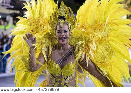 Rio, Brazil - April 24, 2022: Samba School Vila Isabel In The Rio Carnival, Held At The Marques De S