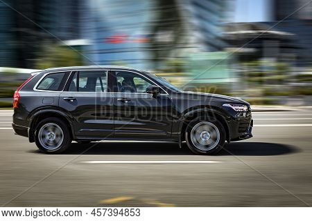 Moscow, Russia - June 2022: Suv Car Volvo Xc90 Fast Drive On Road In The City With Blurred Backgroun