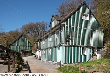 Wermelskirchen, Germany - April 23, 2021: Panoramic Image Of Old Watermill Close To Wermelskirchen O