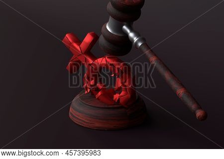 The Concept Of Violation Of Women's Rights. The Judge's Gavel Hits The Women's Sign. Roe Vs Wade. 3d