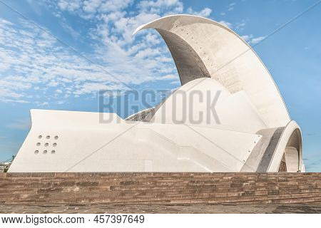 Santa Cruz De Tenerife, Spain - November 24, 2021: Side View Of The Auditorio De Tenerife Adan Marti