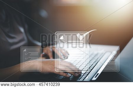 Signing Electronic Documents On Digital Documents Online, Businessman With Contract Electronic Signa