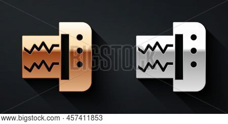 Gold And Silver Seismograph Icon Isolated On Black Background. Earthquake Analog Seismograph. Long S