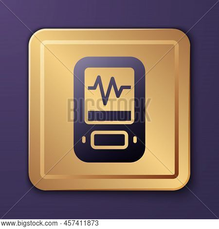 Purple Seismograph Icon Isolated On Purple Background. Earthquake Analog Seismograph. Gold Square Bu