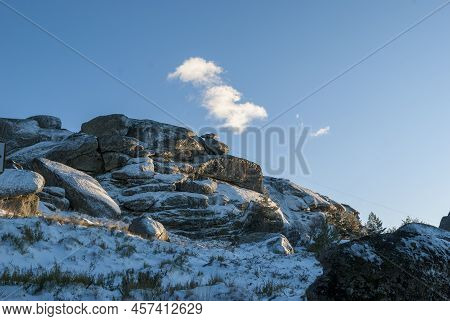 Horizontal View Of La Muela Nevada In La Garganta Extremadura In Spring With Snow, Key Via Ferrata A