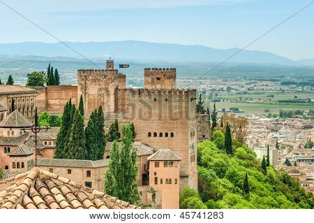 Scene Of Old Fortress In Alhambra, Spain.