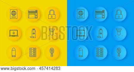 Set Line Bullet, Laptop And Lock, Pepper Spray, Car Key With Remote, Motion Sensor, Passport, Lock A