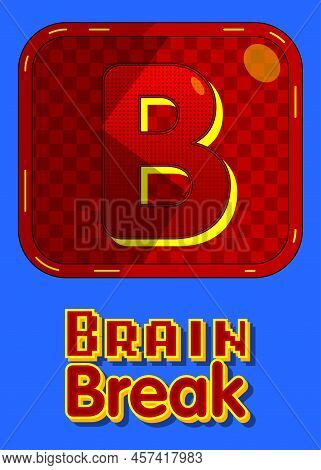 Superhero Coat Of Arms Showing Brain Break Icon. Colorful Comic Book Style Vector Illustration.