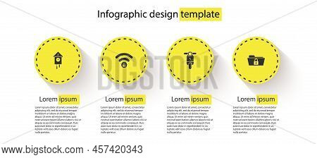 Set Retro Wall Watch, Wifi Locked, Electric Scooter And Folder And. Business Infographic Template. V