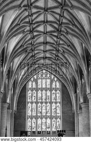 Tewkesbury.gloucestershire.united Kingdom.june 2nd 2022.view Of A Stained Glass Window Inside Tewkes