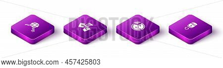 Set Isometric Global Economic Crisis, Tearing Money Banknote, Dollar Rate Decrease And Drop Crude Oi