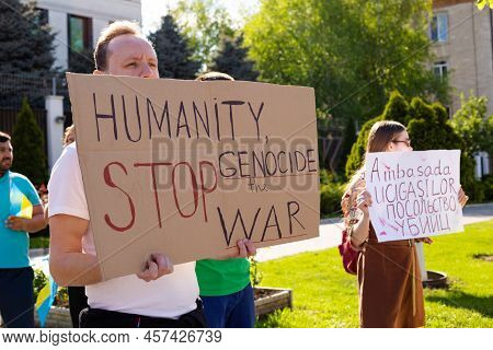Chisinau, Moldova - Circa May 2022: Demonstration Near The Russian Federassion Ambassy. Poster 